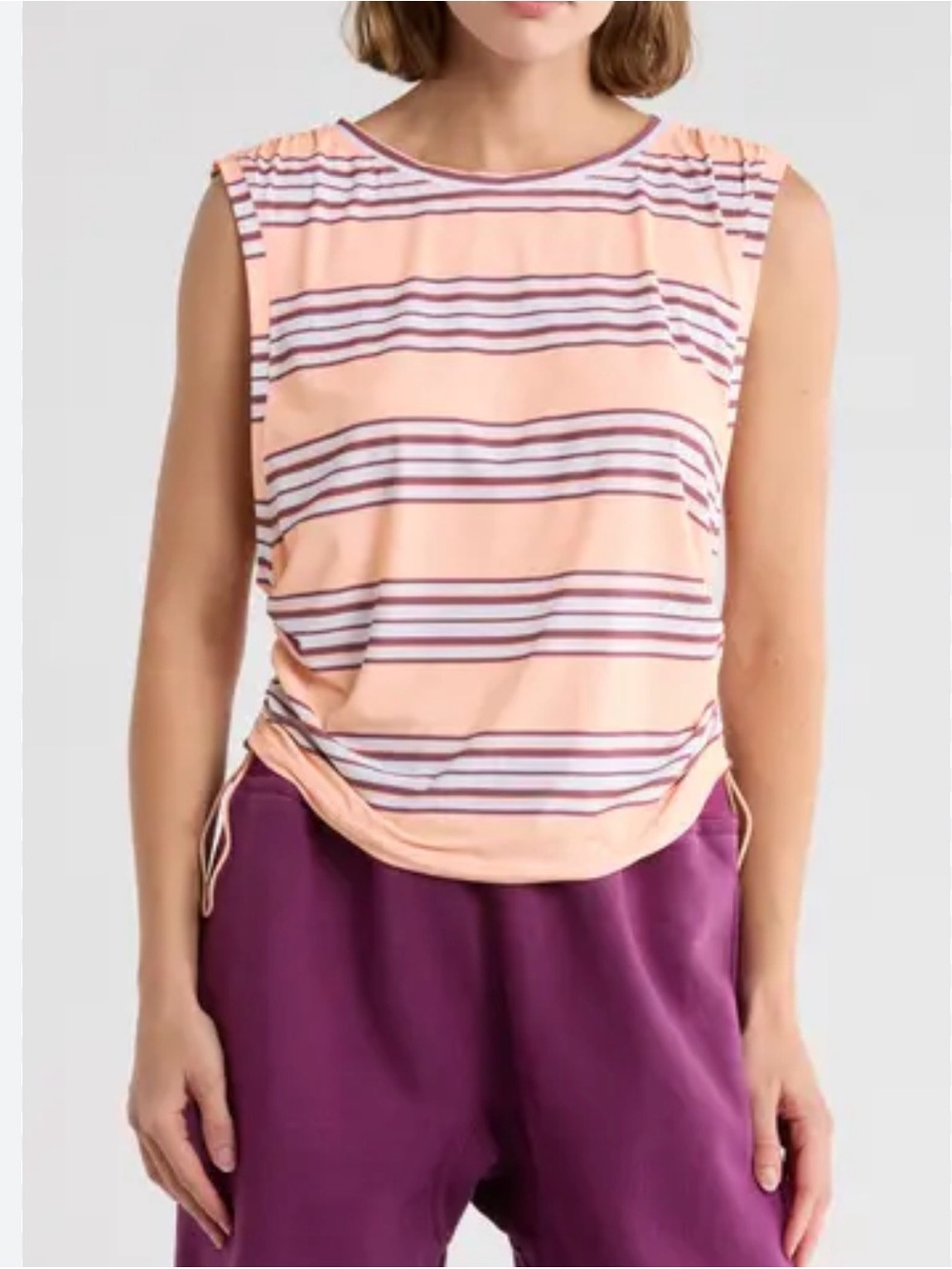 NWT-FP Movement by Free People Peach Striped Muscle Tee with Plum Accents